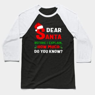 Funny Xmas Dear Santa Before I Explain How Much Do You Know Baseball T-Shirt